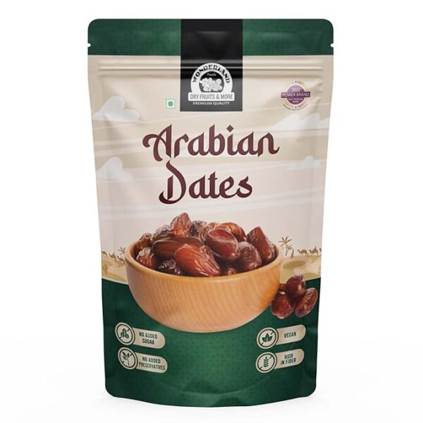 WONDERLAND FOODS (DEVICE) 500 Gram Premium Arabian Fresh Dates Soft And Chewy Texture Khajur, Khajoor, No Preservatives, No Added Sugar, Rich In Iron, Fibre & Vitamins, Whole