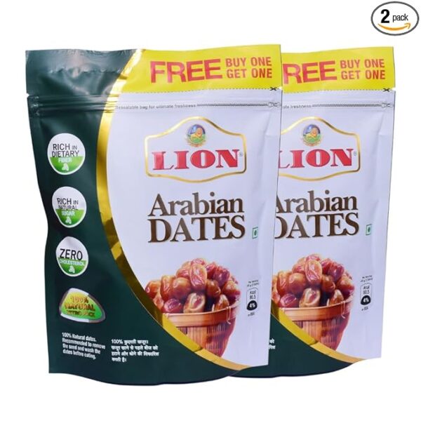 Lion Dates Arabian Dried Seeded Dates 1kg - (Buy 500gms & Get 500gms FREE)